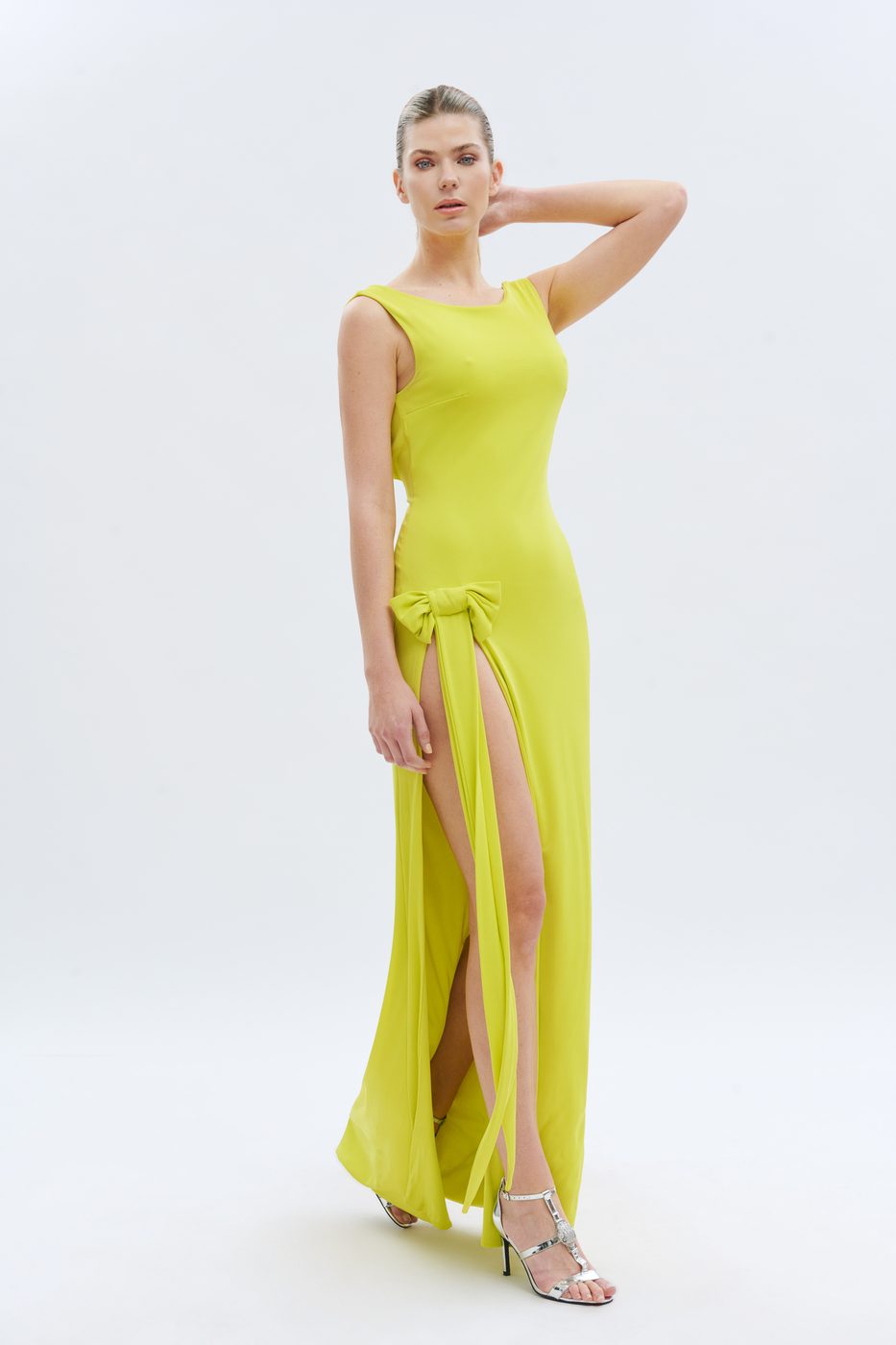 VESTIDO FIESTA LAZO — S · Negro/Rojo/Lima/Fucsia