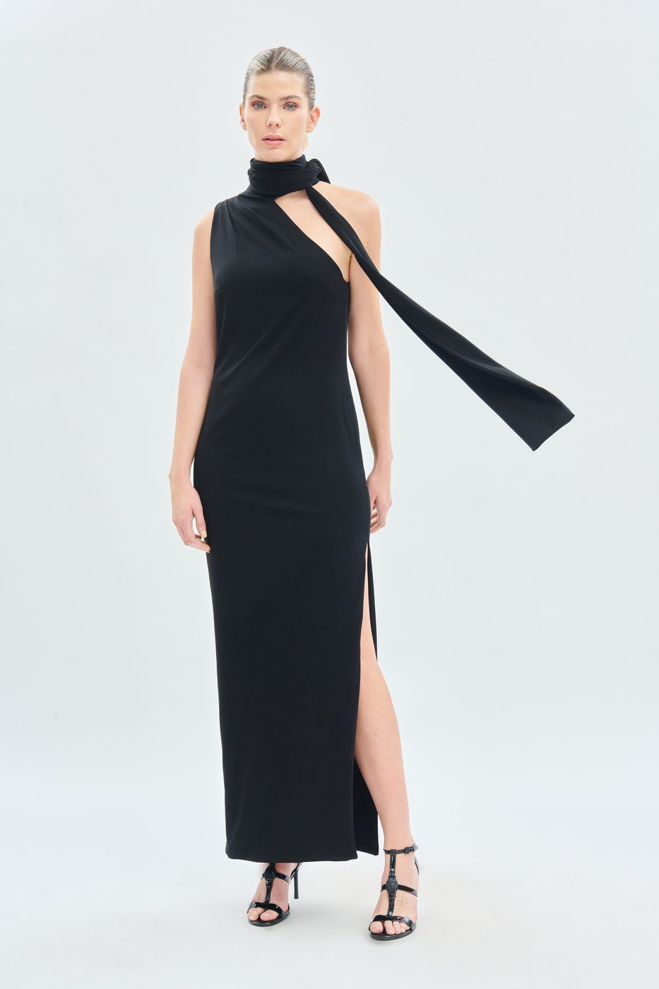 VESTIDO FIESTA ASIMETRICO — S · Blanco/Negro/Lima