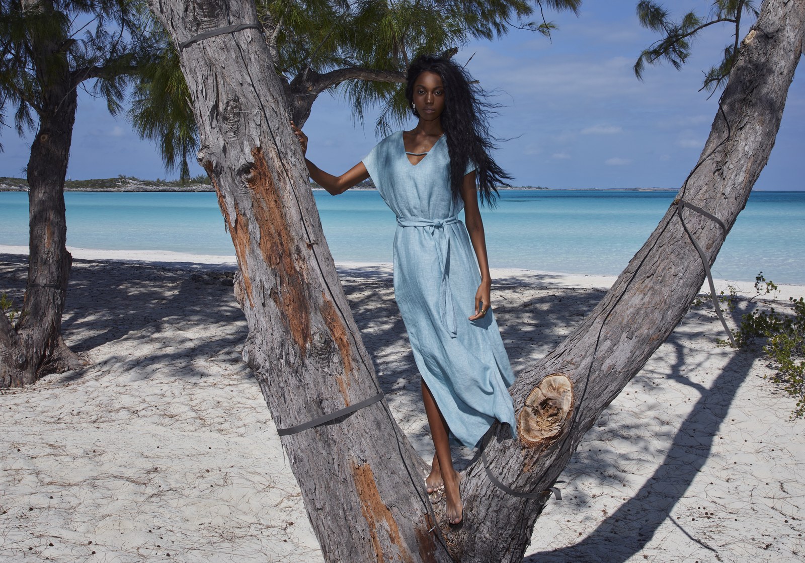 GRACE LONG LINEN DRESS — S · Verde/Rosa