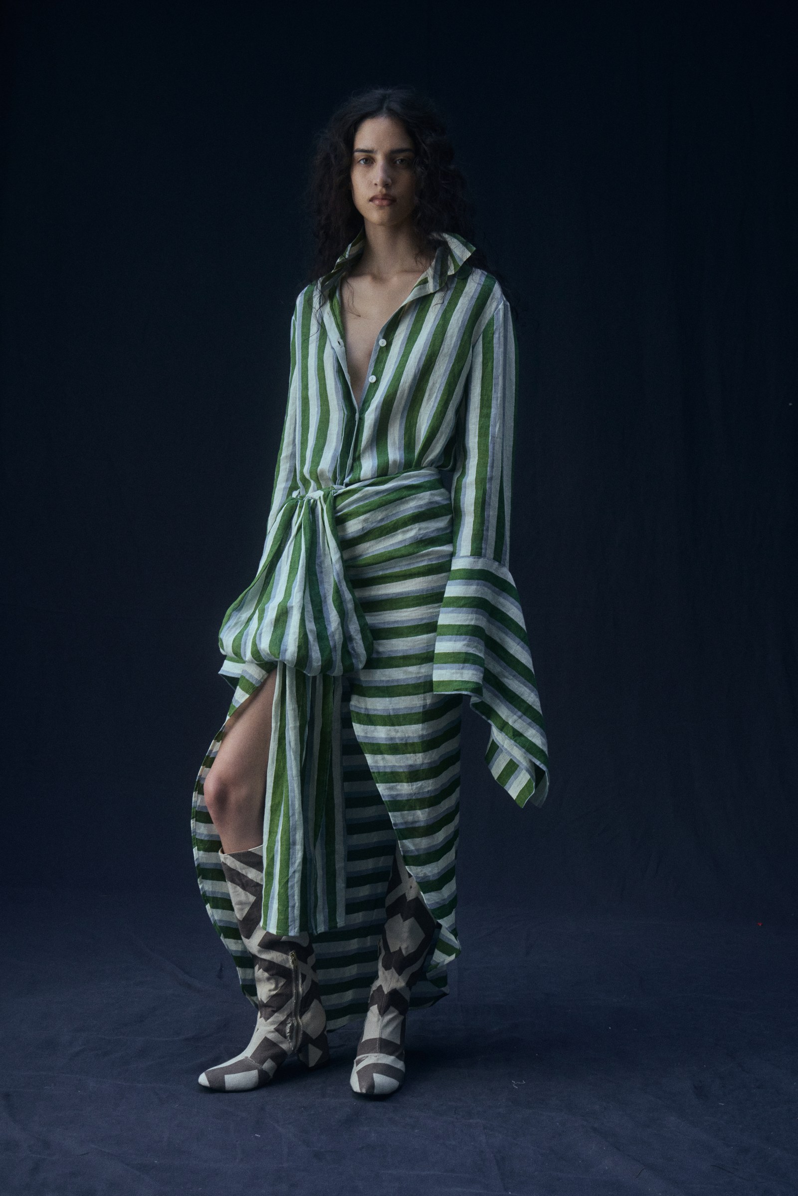 GUAMPA LONG SKIRT — S · Verde/Celeste
