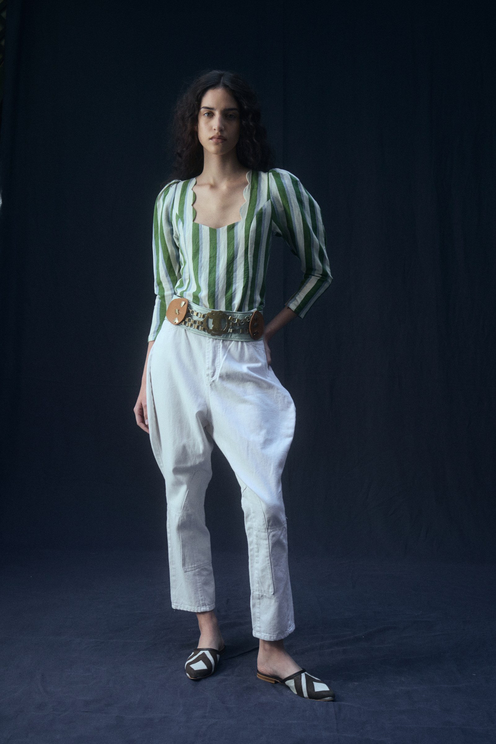 GURI BLOUSE — M · Verde/Celeste