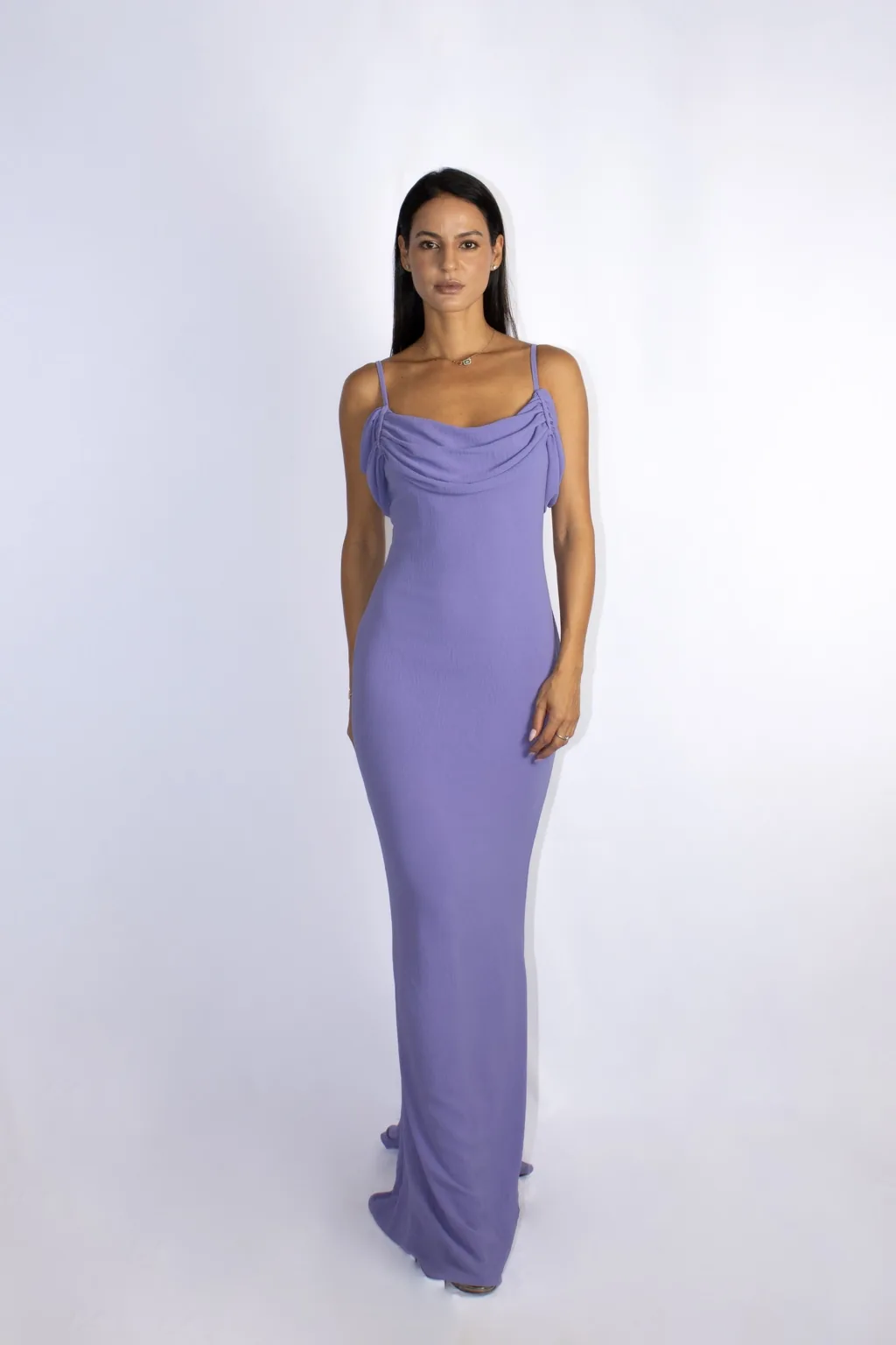 Vestido Largo Violeta - Escote Drapeado