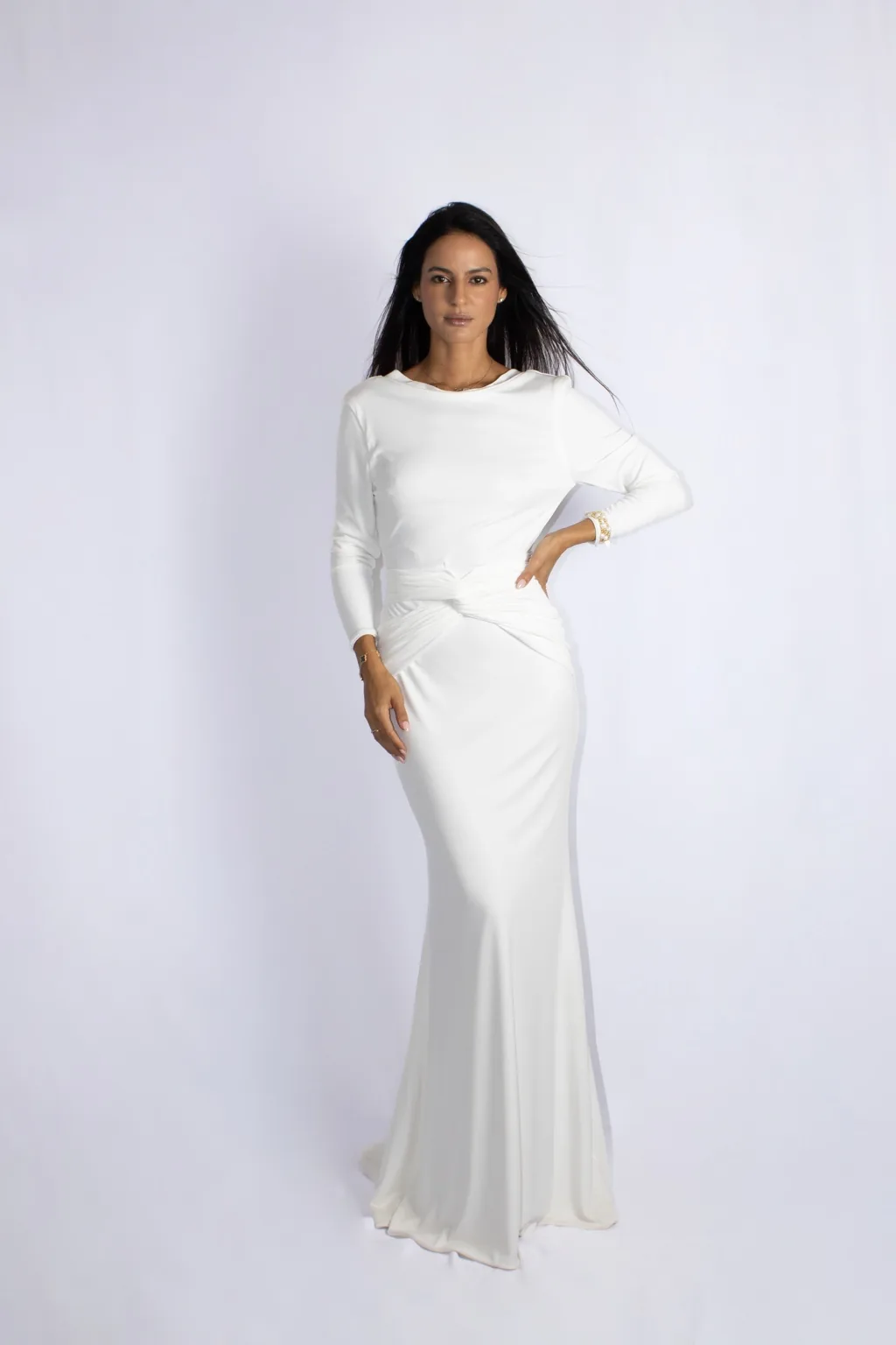 Vestido Largo Blanco Drapeado