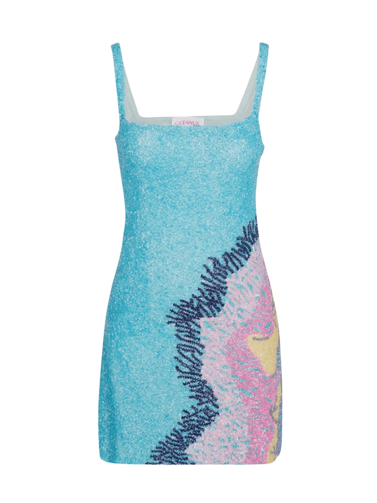 Minivestido azul bordado a mano Oceanus