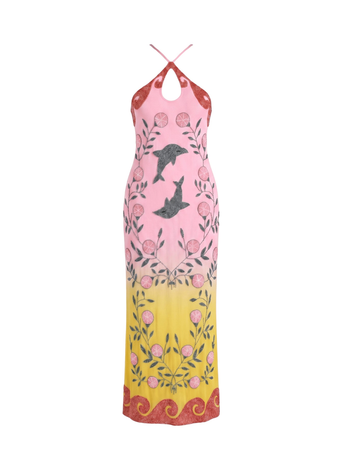 Dolphin Sunset Ombré Hand Beaded Maxi Dress de Oceanus — vista 1