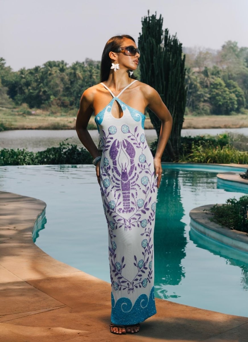 Lobster Hand Beaded Maxi Dress de Oceanus — vista 1